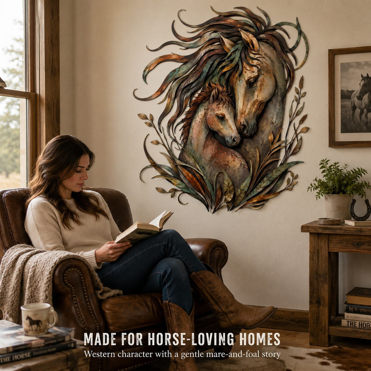 Viewing Scene - Horse Metal Wall Art Decor Mare and Foal Wall Art