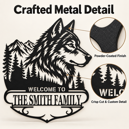 Craftsmanship Detail - Custom Wolf Metal Wall Art Personalized Cabin Sign Rustic Wildlife