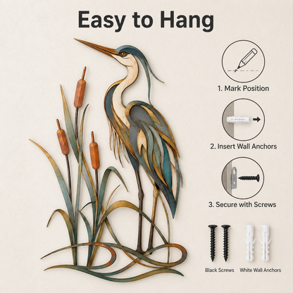 Easy to Hang — Heron Metal Wall Art Blue Heron Wall Decor Great Blue