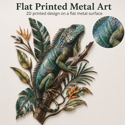 Flat Printed Detail - Iguana Metal Wall Art Tropical Lizard Wall Decor Jungle Animal