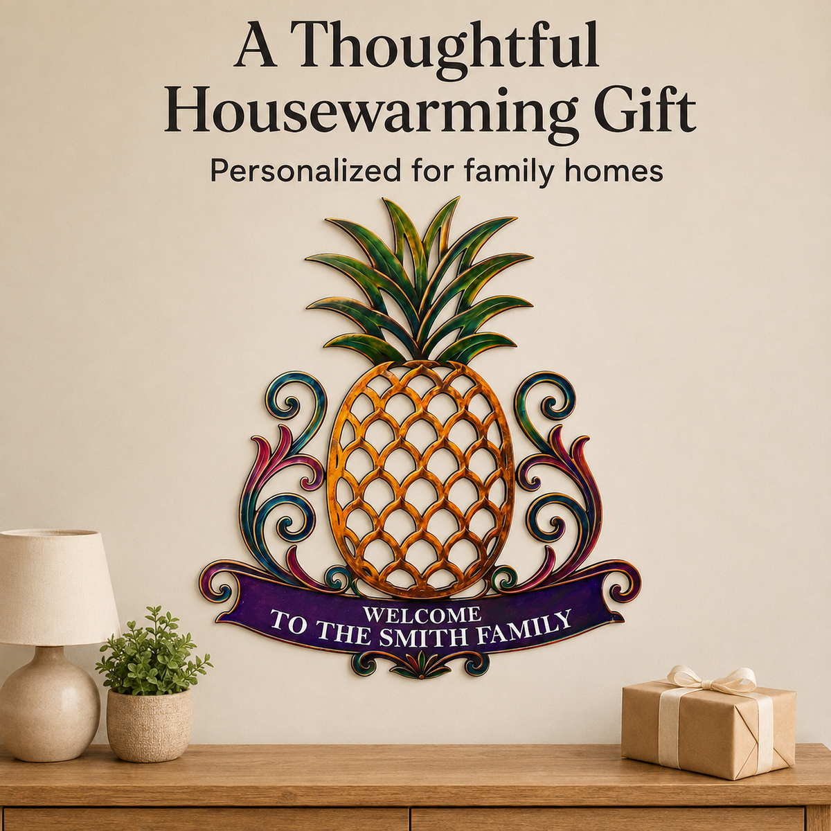 Gift Angle - Custom Pineapple Welcome Metal Sign Personalized Family Name Sign Entryway