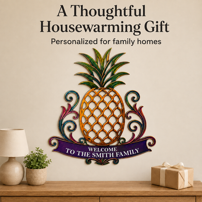 Gift Angle - Custom Pineapple Welcome Metal Sign Personalized Family Name Sign Entryway