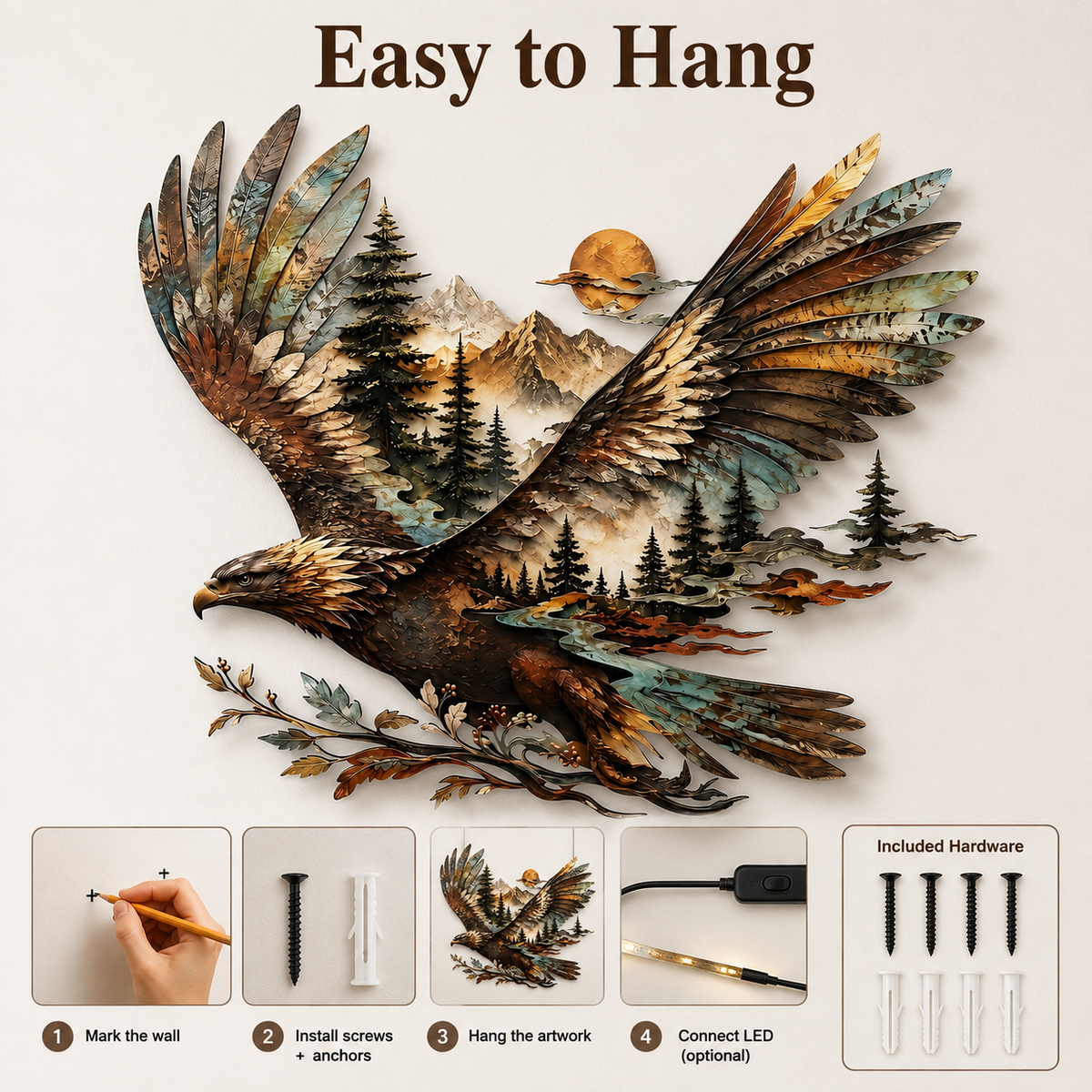 How to Hang - Bald Eagle Metal Wall Art Eagle Wall Decor Mountain Wildlife