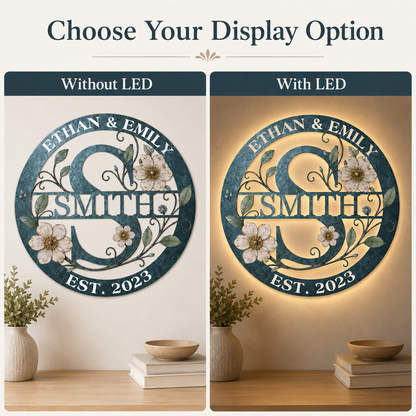 LED Option Guide - Personalized Family Name Sign Custom Monogram Metal Wall Art Wedding