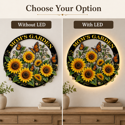 LED Option Guide - Custom Sunflower Metal Wall Art Butterfly Garden Decor Mom Garden