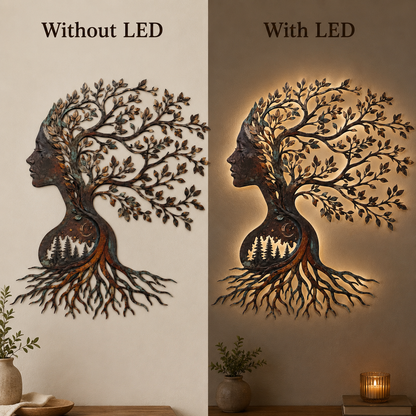 LED Option Guide - Woman Tree of Life Metal Wall Art Mother Nature Goddess