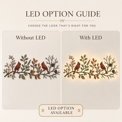 LED Option Guide - Cardinal Bird Metal Wall Art Four Seasons Wall Decor Flat