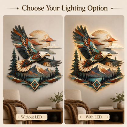LED Option Guide - Bald Eagle Metal Wall Art Wildlife Wall Decor Southwestern Eagle