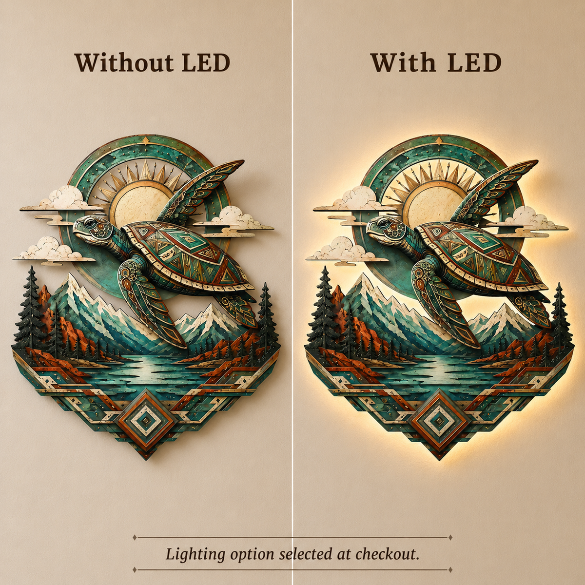 LED Print Side Option - Sea Turtle Metal Wall Art Southwestern Wildlife Decor Mountain Lake