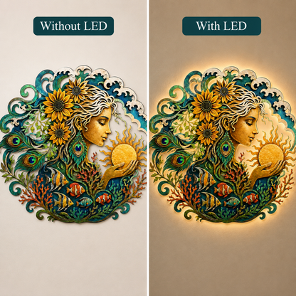LED  UV Print Side Option - Mother Ocean Metal Wall Art Ocean Goddess Wall Decor Coastal
