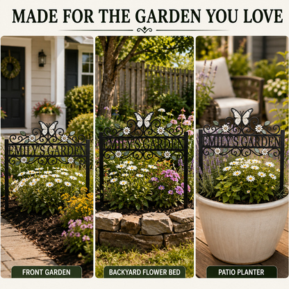 Three Garden Areas - Custom Name Garden Stake Personalized Butterfly Garden Decor Daisy Floral