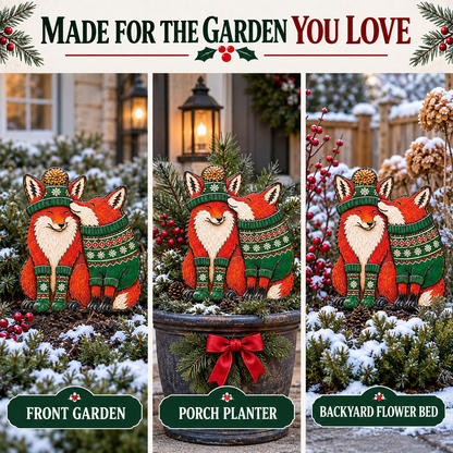 Christmas Fox Garden Stake Winter Woodland Yard Decor Couple Fox Metal Garden Art Holiday Outdoor Decor Fox Lover Gift — Three Garden Areas