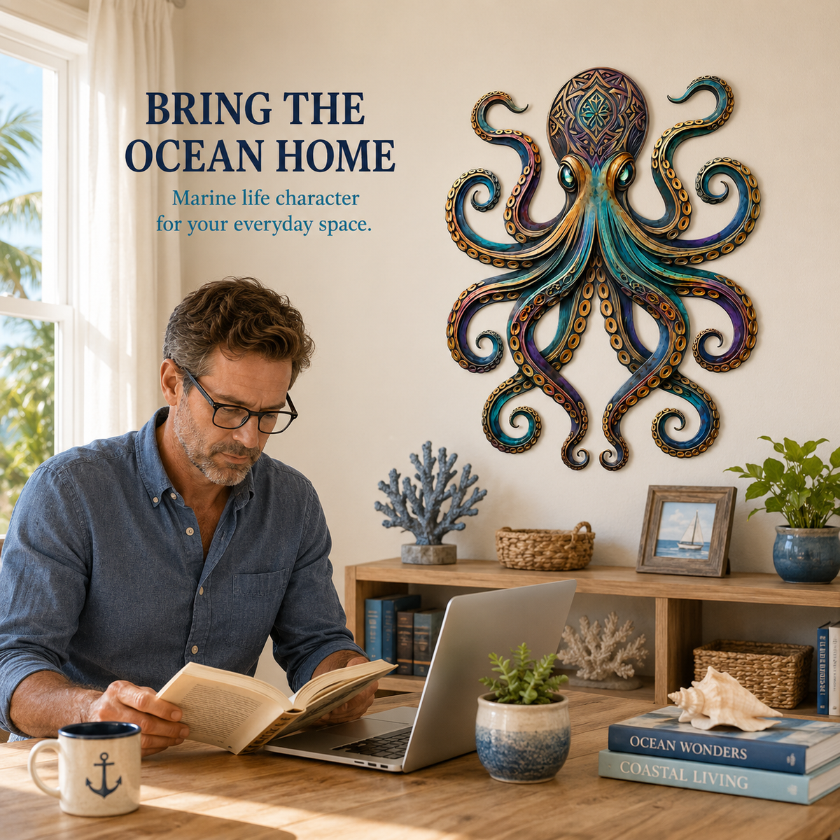 Viewing Scene — Octopus Metal Wall Art Octopus Wall Decor Coastal Wall Art