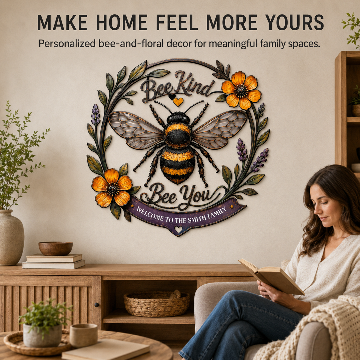 Viewing Scene - Bee Kind Bee You Metal Wall Art Decor Personalized Family