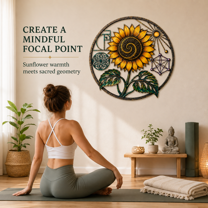 Viewing Scene — Sunflower Sacred Geometry Metal Wall Art Spiritual Wall Art Fibonacci