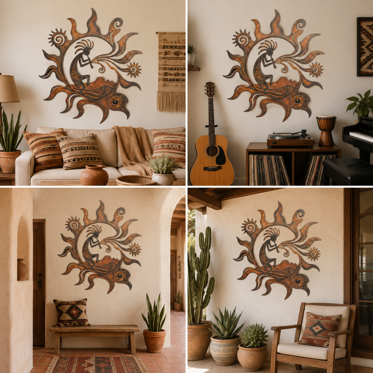 Background Fit 2x2 - Kokopelli Metal Wall Art Southwestern Wall Decor Desert Sun Rustic