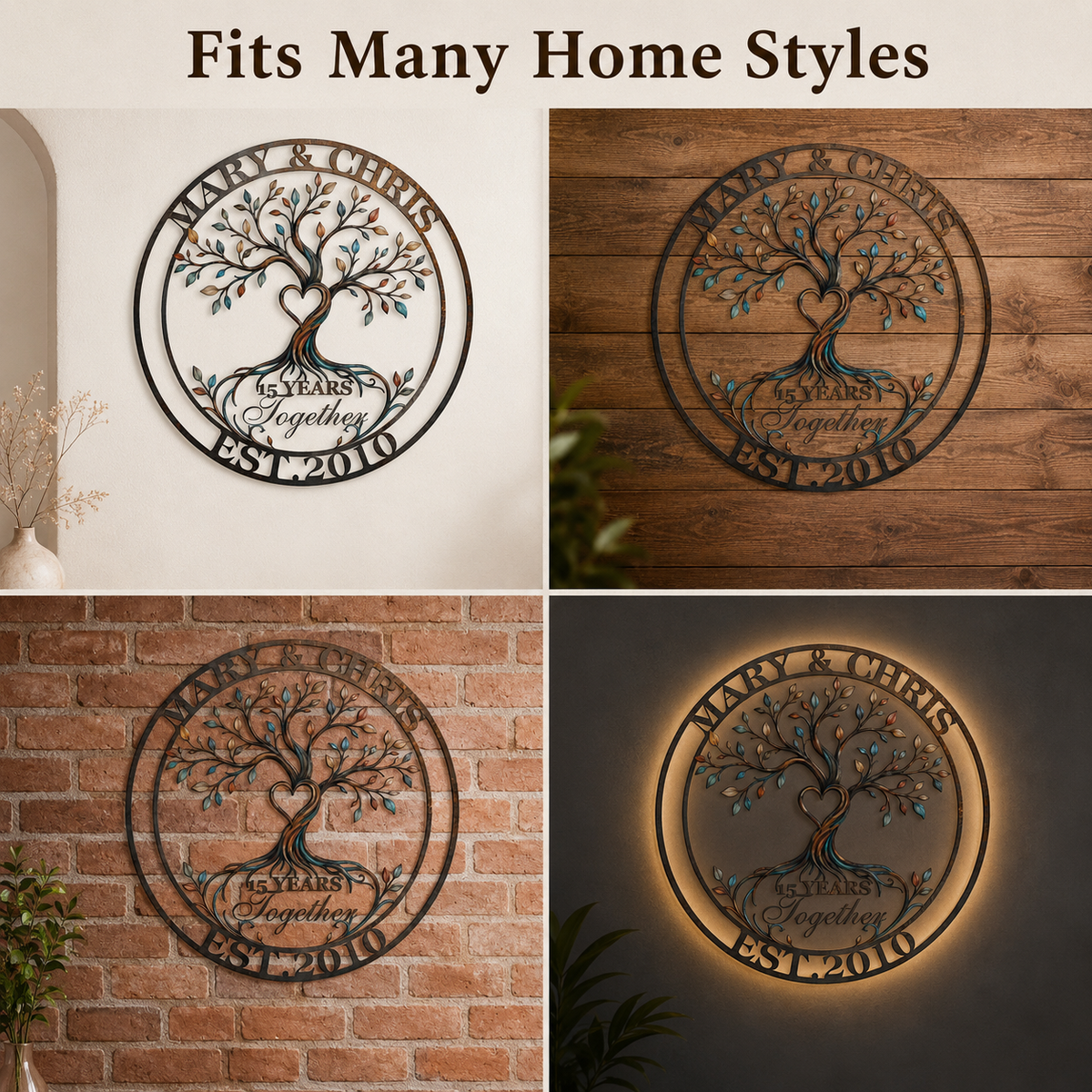 Background Fit 2x2 - Personalized Anniversary Gift Custom Couple Name Tree of Life Metal