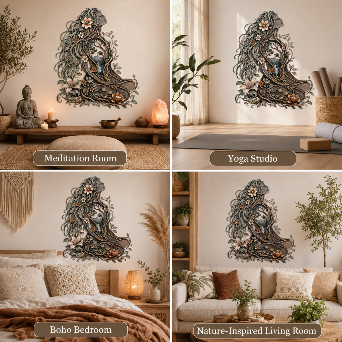 Background Fit 2x2 - Meditation Room Metal Wall Art Woman Tree of Life Yoga