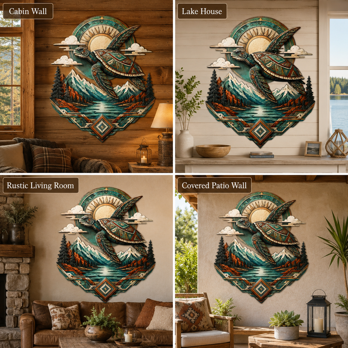 Background Fit 2x2 - Sea Turtle Metal Wall Art Southwestern Wildlife Decor Mountain Lake