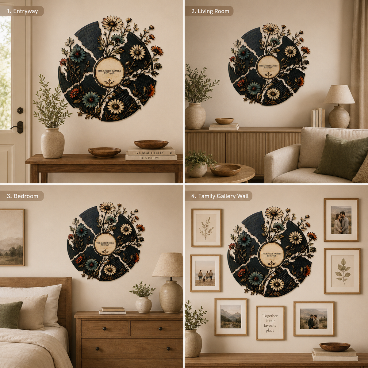 Background Fit 2x2 - Personalized Floral Record Metal Wall Art Custom Vinyl Record Decor