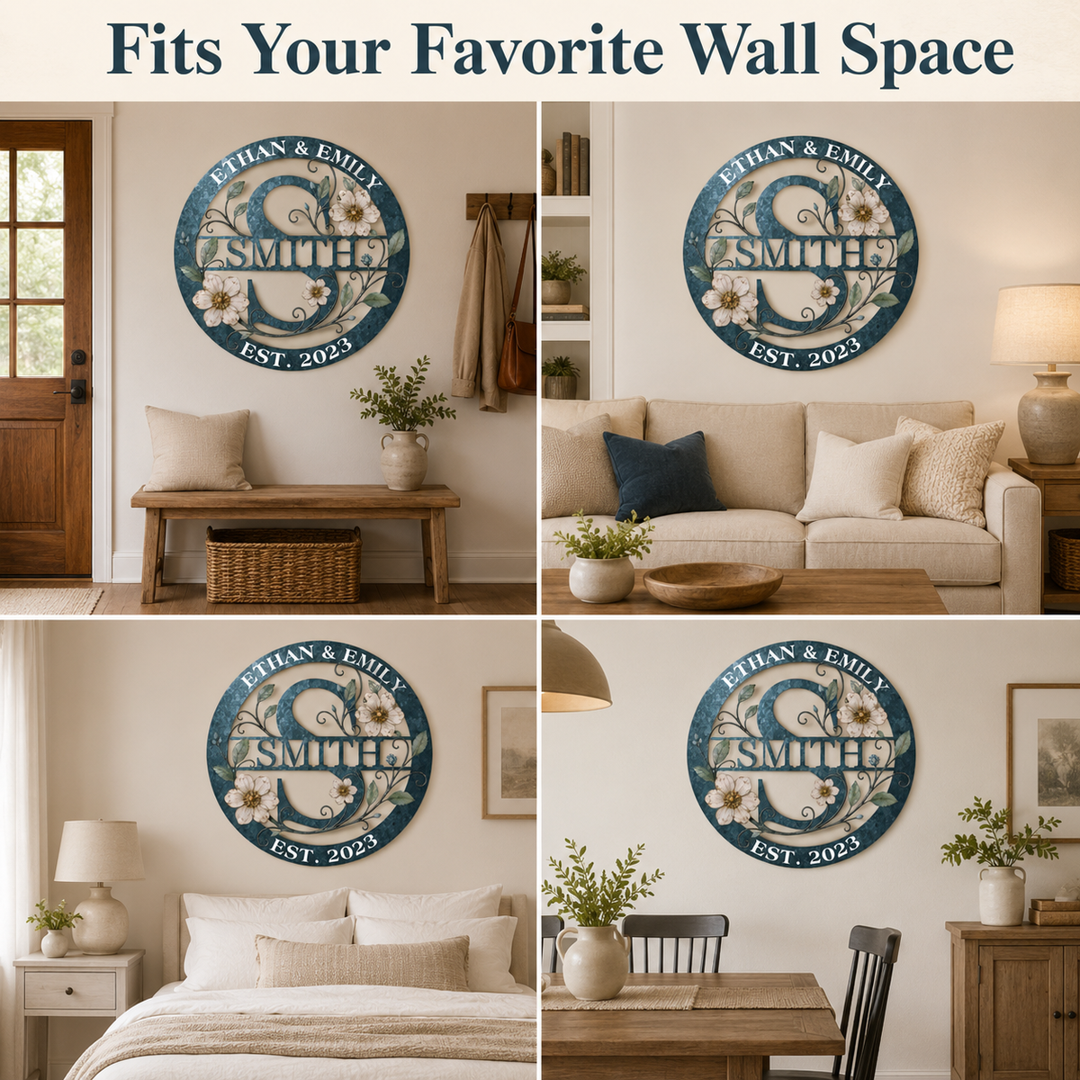Background Fit 2x2 - Personalized Family Name Sign Custom Monogram Metal Wall Art Wedding