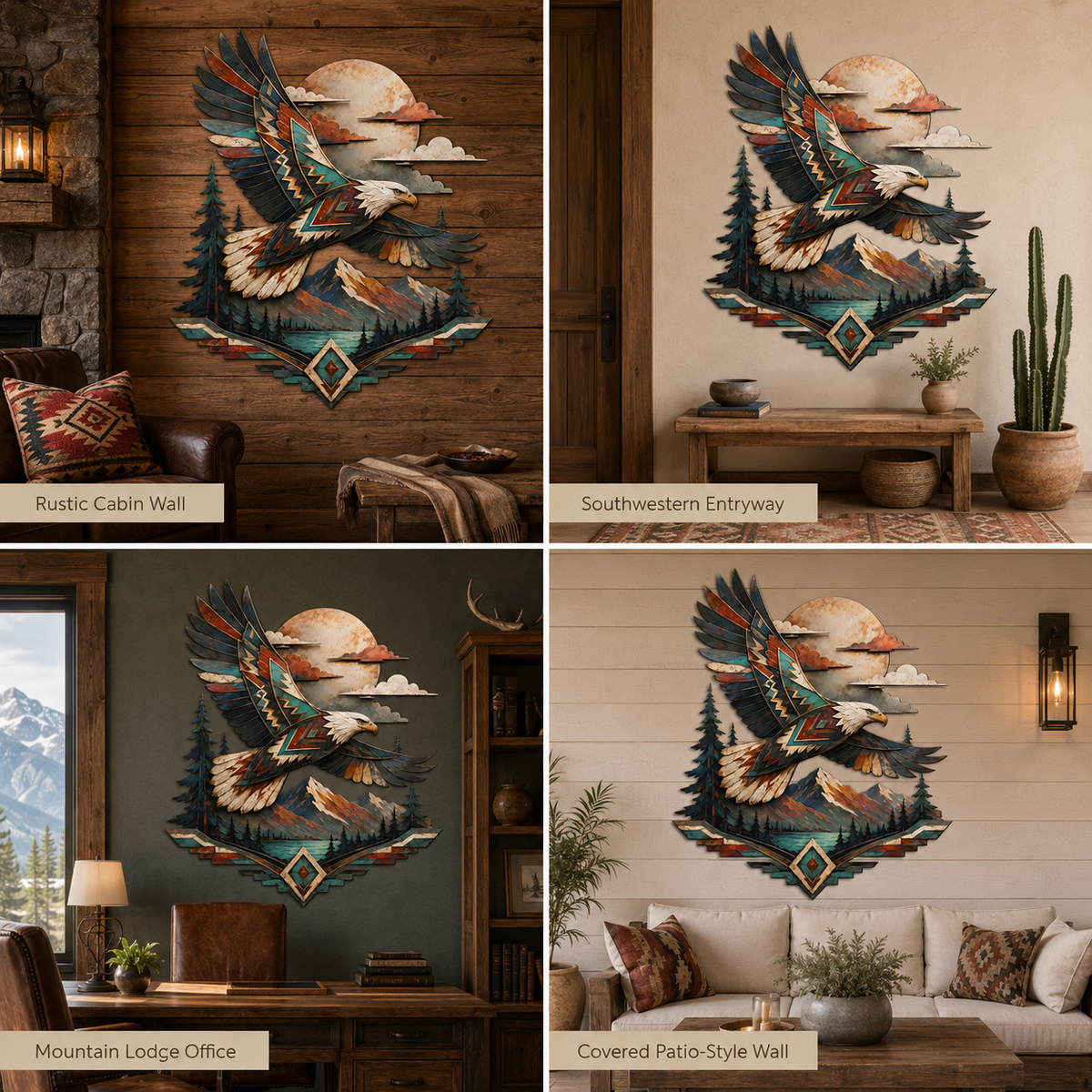 Background Fit 2x2 - Bald Eagle Metal Wall Art Wildlife Wall Decor Southwestern Eagle