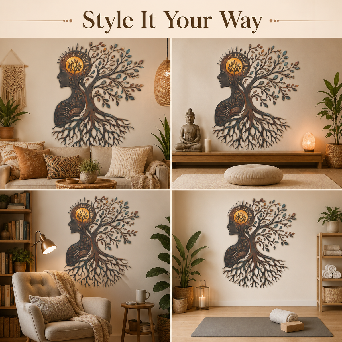 Background Fit 2x2 - Tree of Knowledge Metal Wall Art Human Mind Brain Art