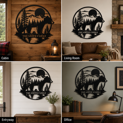 Background Fit 2x2 - Personalized Bear Metal Sign Custom Family Name Cabin Wall Decor