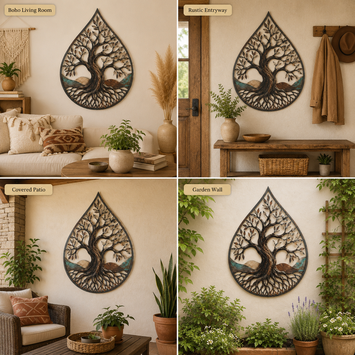 Background Fit 2x2 - Water Drop Tree of Life Metal Wall Art Nature Inspired