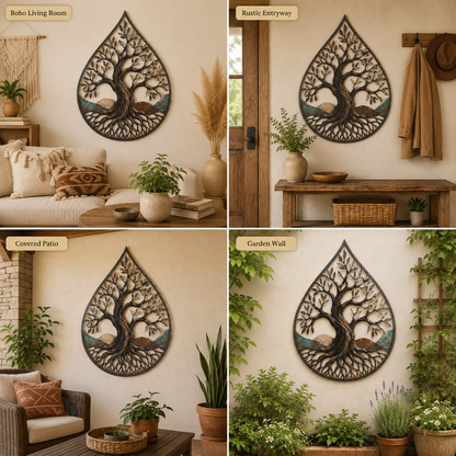 Background Fit 2x2 - Water Drop Tree of Life Metal Wall Art Nature Inspired