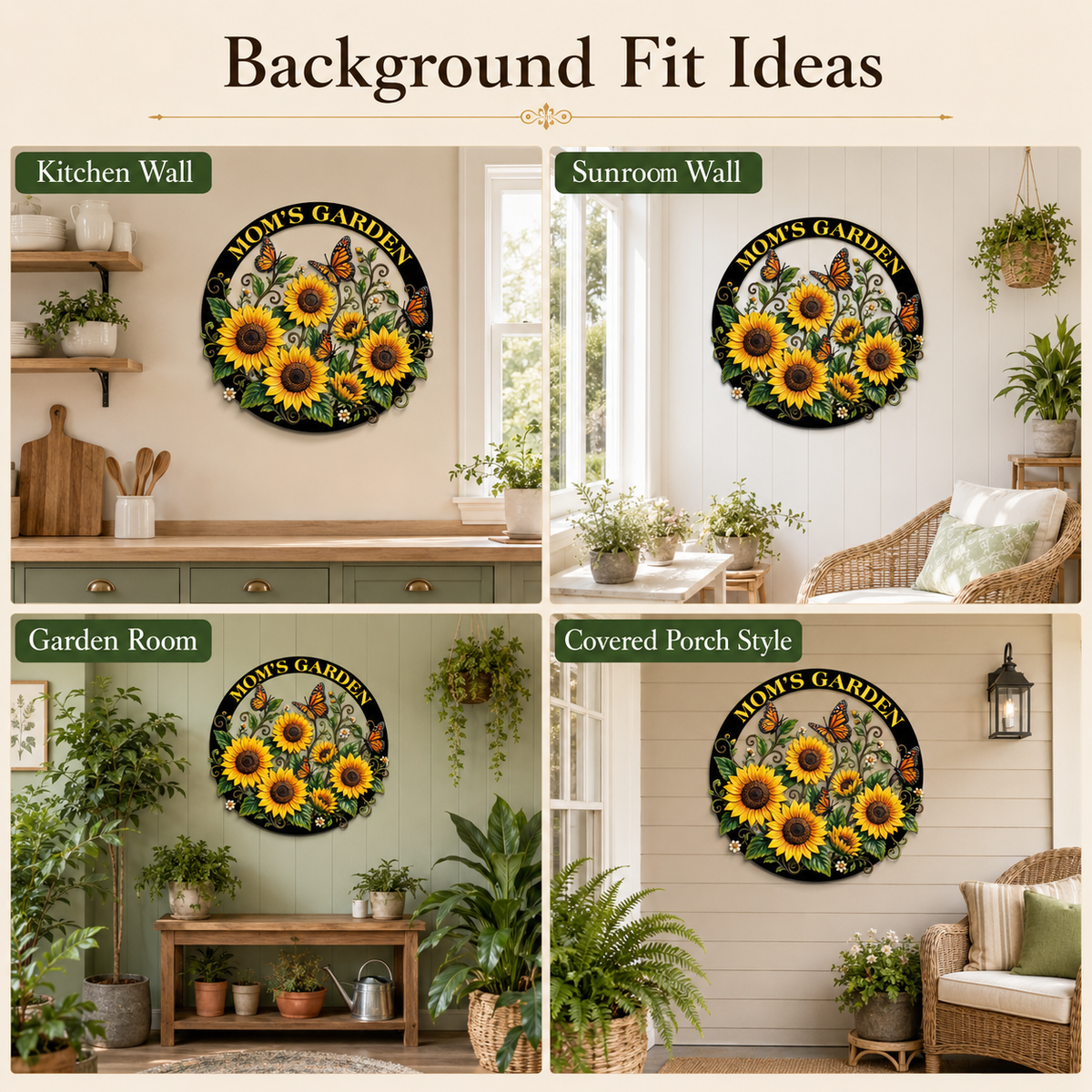 Background Fit 2x2 - Custom Sunflower Metal Wall Art Butterfly Garden Decor Mom Garden