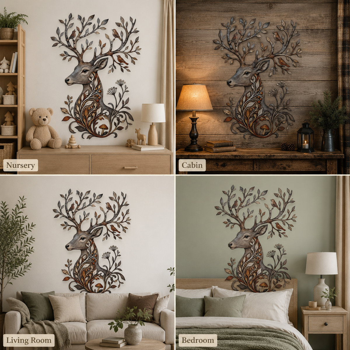 Background Fit 2x2 - Botanical Deer Metal Wall Art Woodland Wildlife Decor Deer Antler