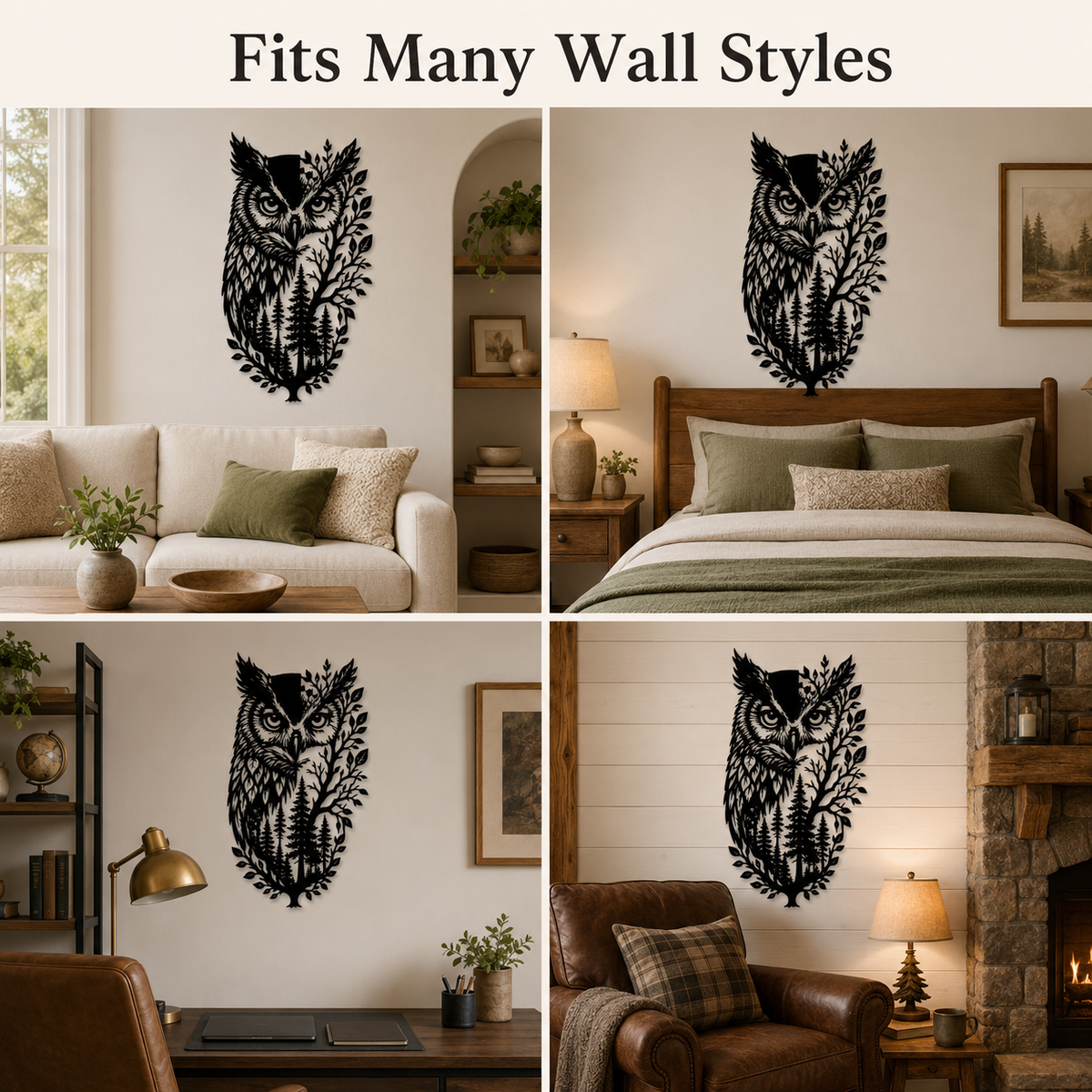Background Fit 2x2 - Owl Metal Wall Art Wildlife Wall Decor Woodland Cabin Decor