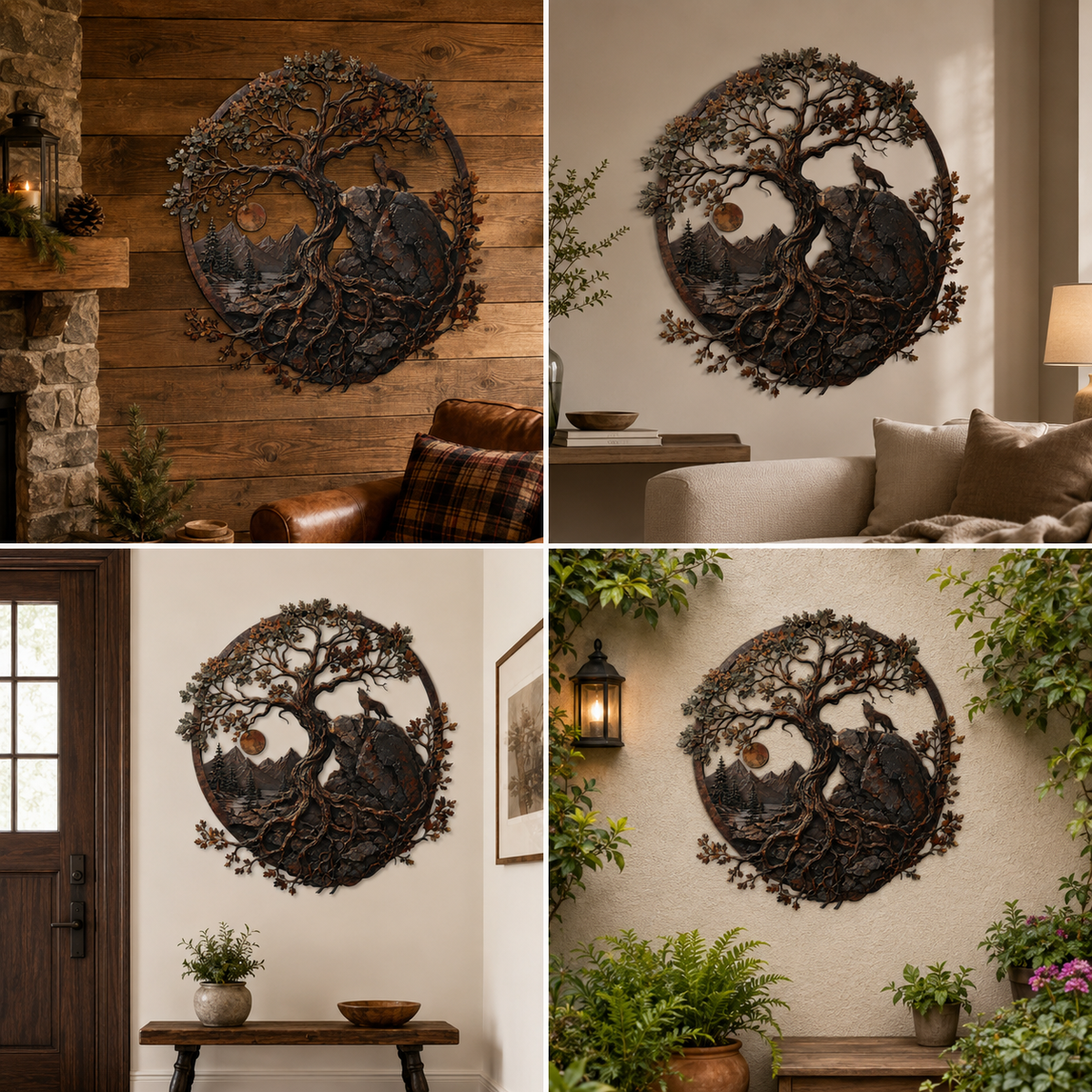 Background Fit 2x2 - Ancient Oak Tree Metal Wall Art Wolf Mountain Wilderness Decor