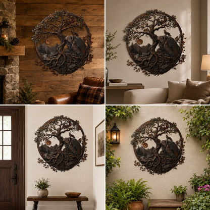 Background Fit 2x2 - Ancient Oak Tree Metal Wall Art Wolf Mountain Wilderness Decor