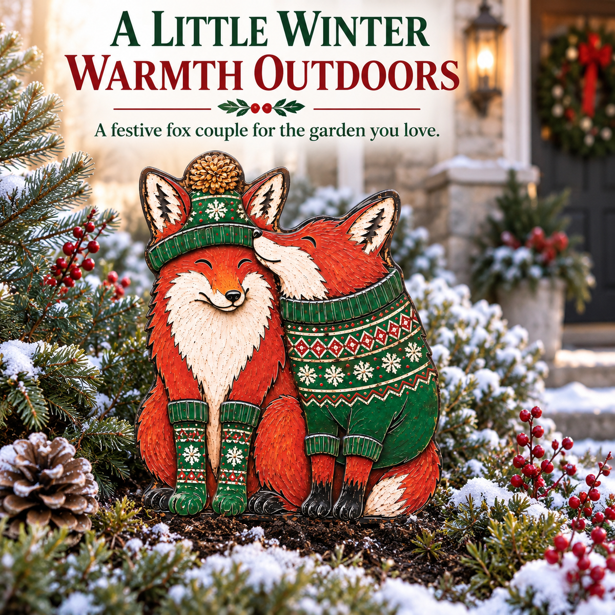 Christmas Fox Garden Stake Winter Woodland Yard Decor Couple Fox Metal Garden Art Holiday Outdoor Decor Fox Lover Gift — Final Statement