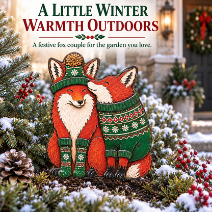 Christmas Fox Garden Stake Winter Woodland Yard Decor Couple Fox Metal Garden Art Holiday Outdoor Decor Fox Lover Gift — Final Statement