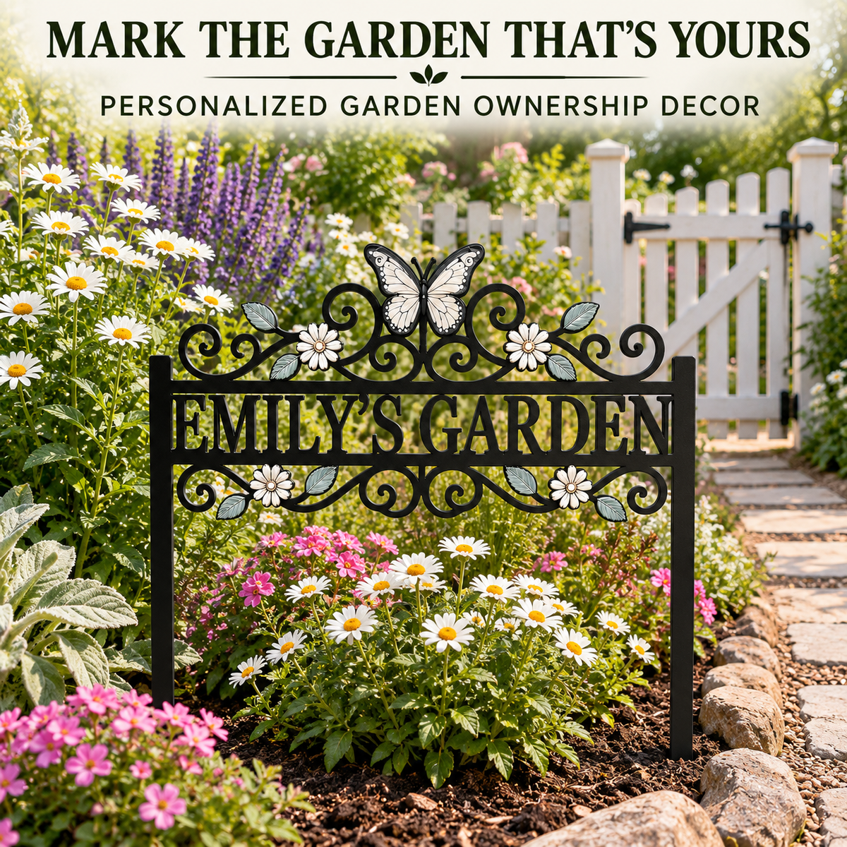 Garden Ownership Identity - Custom Name Garden Stake Personalized Butterfly Garden Decor Daisy Floral