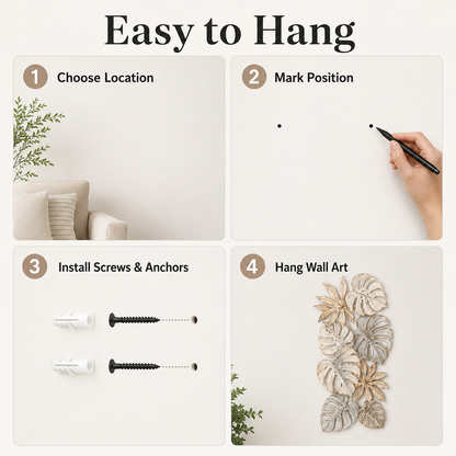 How to Hang - Tropical Leaf Metal Wall Art Monstera Wall Decor Botanical Patio