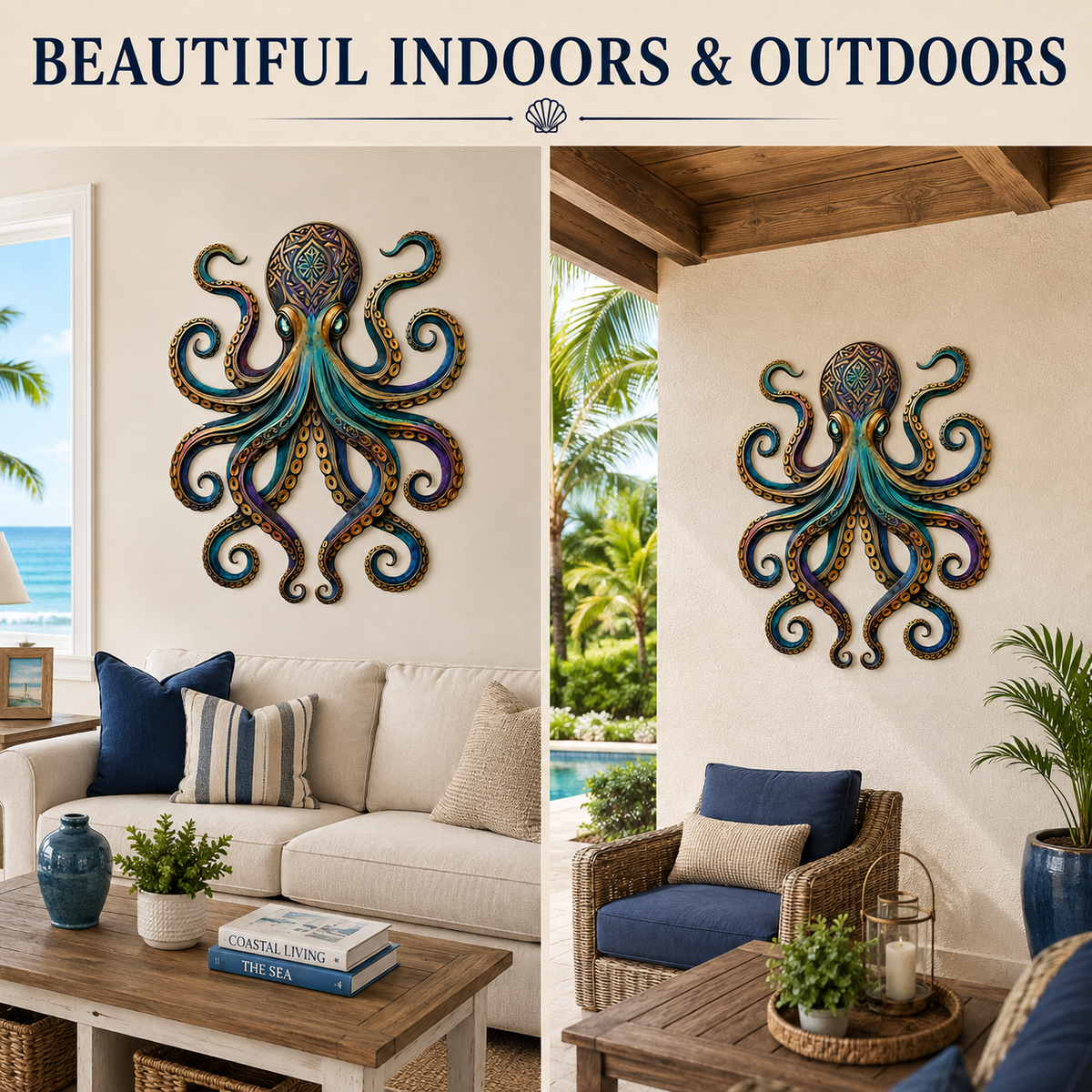 Indoor & Outdoor — Octopus Metal Wall Art Octopus Wall Decor Coastal Wall Art