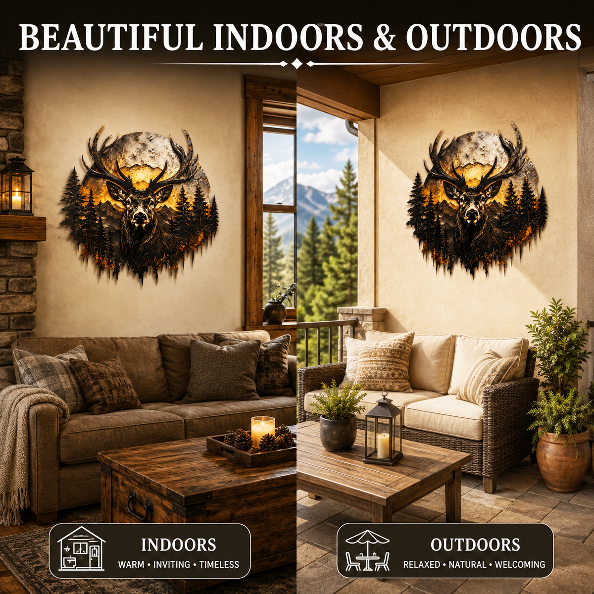 Indoor & Outdoor - Deer Metal Wall Decor Mountain Wall Art Wildlife Art Woodland