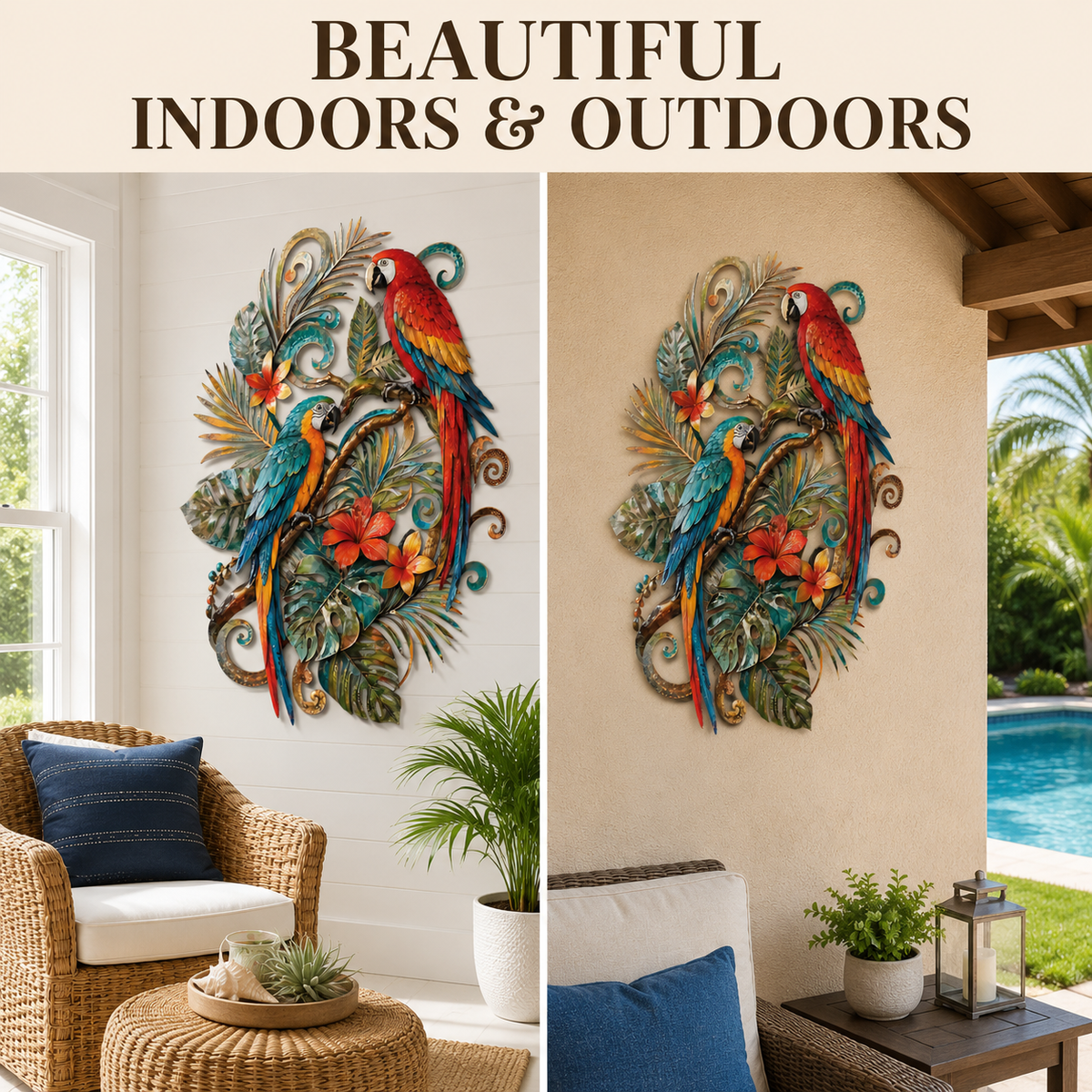 Indoor & Outdoor - Tropical Parrot Metal Wall Art Macaw Wall Decor Tropical Bird
