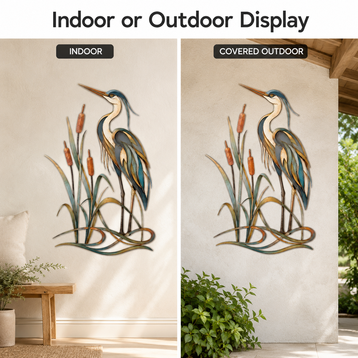 Indoor Outdoor Use — Heron Metal Wall Art Blue Heron Wall Decor Great Blue