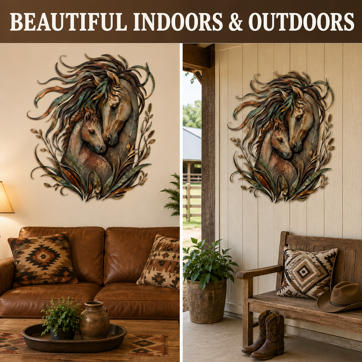 Indoor & Outdoor - Horse Metal Wall Art Decor Mare and Foal Wall Art