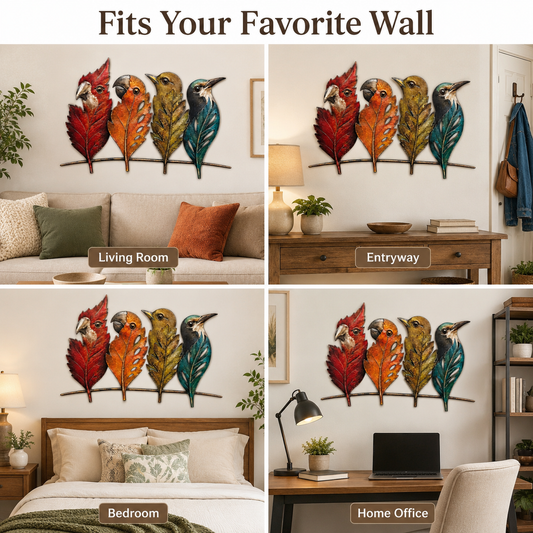 LED Hero Main Image - Colorful Bird Metal Wall Art Whimsical Bird Wall Decor Botanical