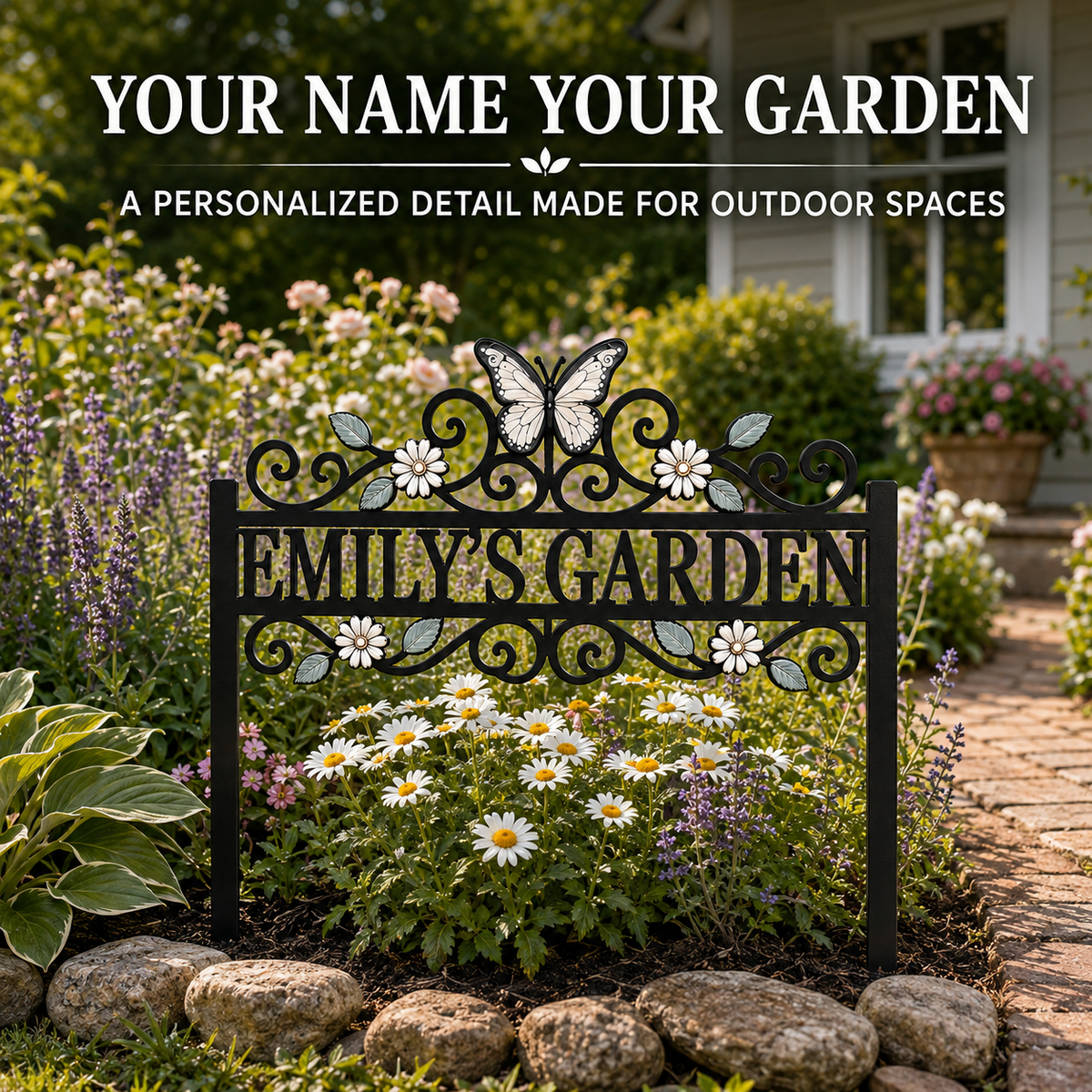 Final Statement - Custom Name Garden Stake Personalized Butterfly Garden Decor Daisy Floral