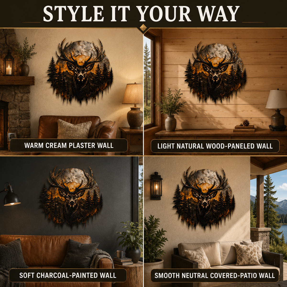 Four Display Surfaces - Deer Metal Wall Decor Mountain Wall Art Wildlife Art Woodland
