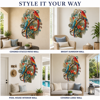 Four Display Surfaces - Tropical Parrot Metal Wall Art Macaw Wall Decor Tropical Bird