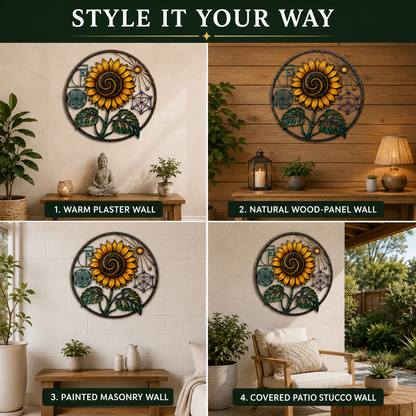 Four Display Surfaces — Sunflower Sacred Geometry Metal Wall Art Spiritual Wall Art Fibonacci