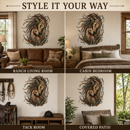 Four Display Surfaces - Horse Metal Wall Art Decor Mare and Foal Wall Art